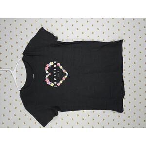 Victorias Secret PINK LOVE Floral heart Black Tee Shirt XS